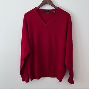 Embassy Row Cashmere Blend Sweater Men's Large Red V-Neck Preppy Old Money